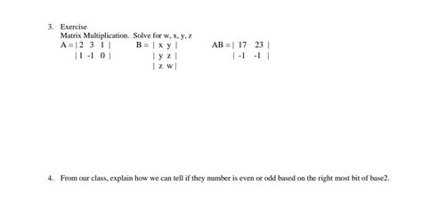 Solved 3 Exercise Matrix Multiplication Solve For W Xyz