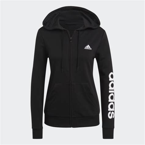 Adidas Essentials Logo Full Zip Hoodie Black Womens Training