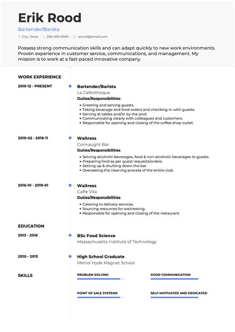 Barista Cv Examples And Templates Visualcv