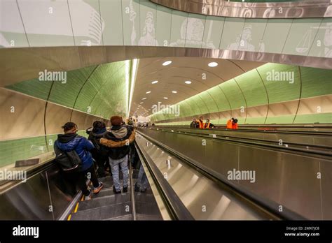 Visitors On An Escalator Descend Into Grand Central Madison Deep Under