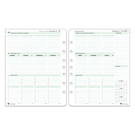 Planner Pads Loose Leaf Organizer Green Ink Style Personal Size