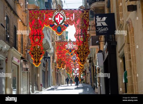 Valleta Malta February Crowd In Street For Religious Feast Of