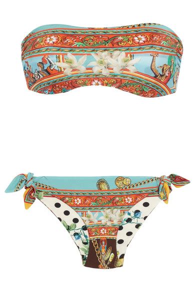 Dolce And Gabbana Reversible Printed Bandeau Bikini Net A Porter Com