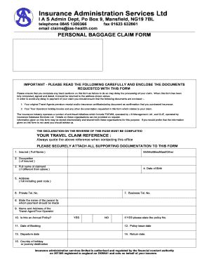 Fillable Online Ias Health Co Personal Baggage Money Claim Form Ias