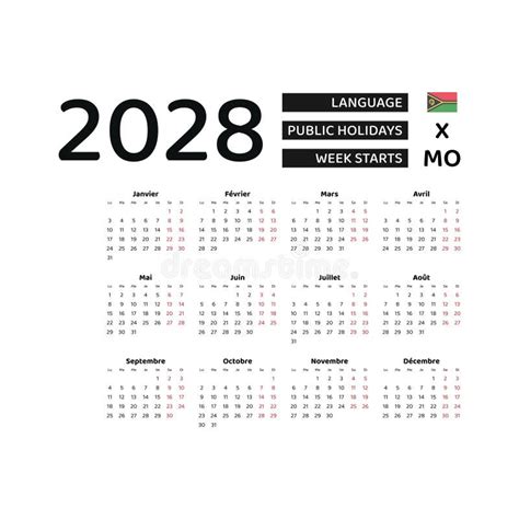 Vanuatu Calendar 2025. Week Starts from Monday. Vector Graphic Design