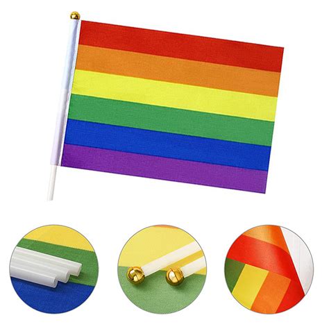Aozhan In Stock Outdoor Rainbow Gay Lgbt Pride Hand Waving Flag For Celebrations Lgbt Hand