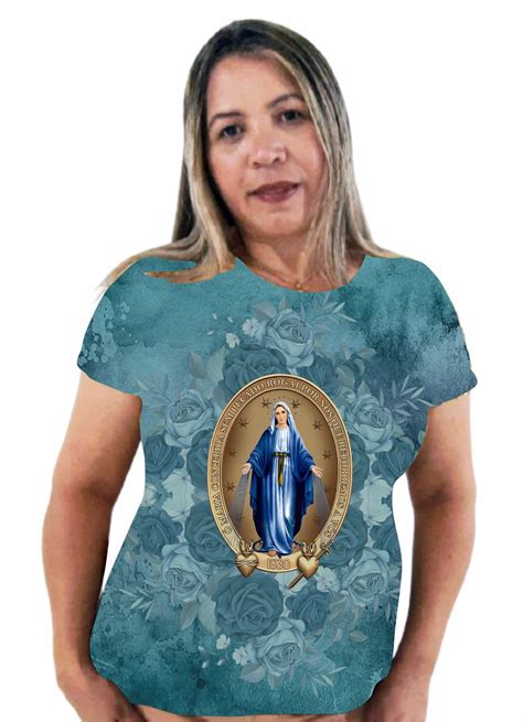 Blusa t shirt Religiosa Católica Nossa Senhora das Graças Rosas BLT1597