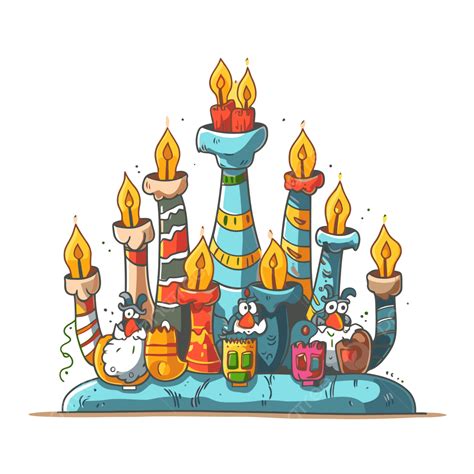 Hình ảnh Menorah Clipart Bộ Nến Giáng Sinh Hoạt Hình Với Các Nhân Vật