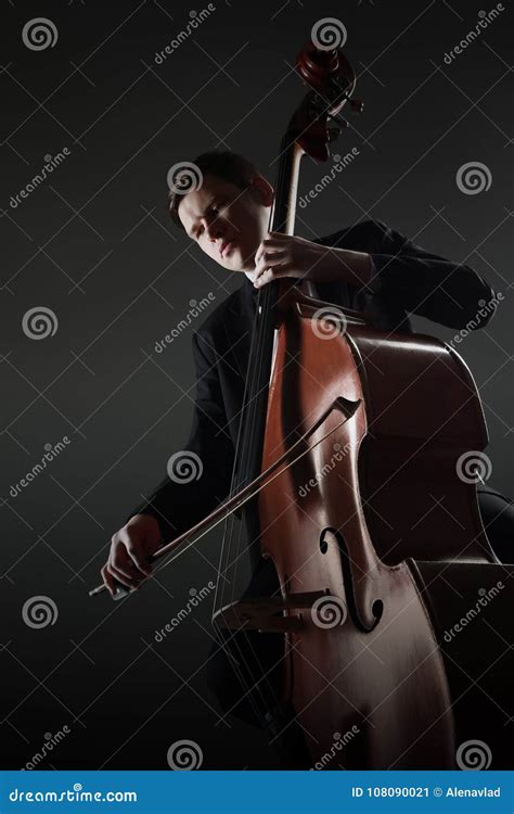 Double Bass Player Contrabass Playing With Bow Stock Image Image Of