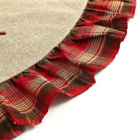 Cm Christmas Tree Skirt Red Black Plaid Ruffle Edge With Linen