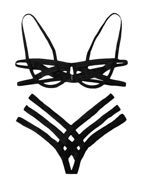 Women S Sexy Ladder Cut Out Lingerie Set Push Up Two Piece Bra And