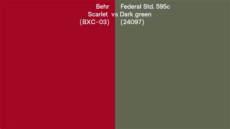 Behr Scarlet BXC 03 Vs Federal Std 595c Dark Green 24097 Side By