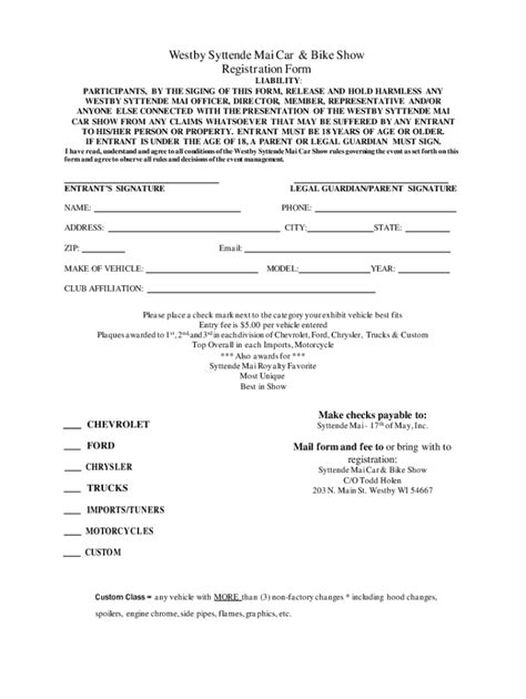 2022 2025 Wi Westby Syttende Mai Car And Bike Show Registration Form Fill