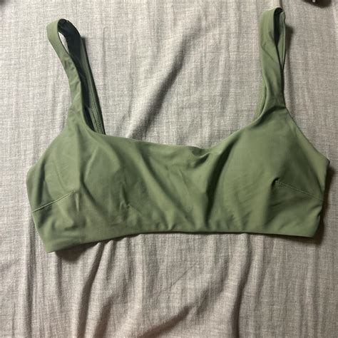 Dark Sage Green Scoop Neck Bikini Top Worn A Depop