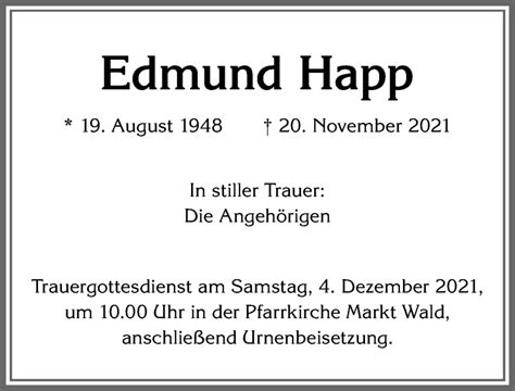 Traueranzeigen von Edmund Happ Allgäuer Zeitung