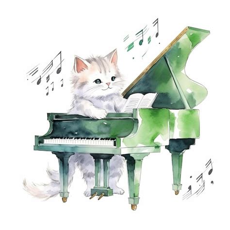 Roupa De Gato De Desenho Animado Roupas De Cor Verde Tocando Piano