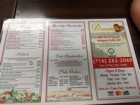 Menu At Donatello S Pizzeria Niagara Falls