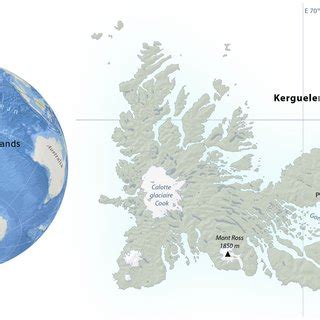 Map of Kerguelen Islands and location of Kerguelen Islands in the ...