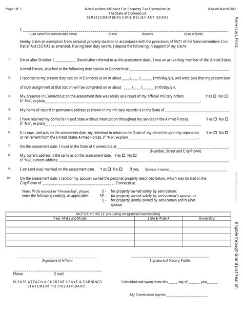 Connecticut Non Resident Affidavit Template For Property Tax Exemption