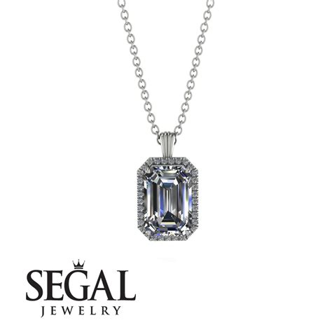 Halo Emerald Cut Diamond Necklace Izabella No 3 Segal Jewelry