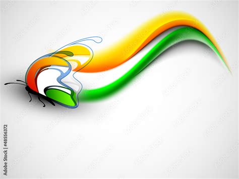 Indian Flag Color Creative Wave Background With Butterfly Eps 1 Stock