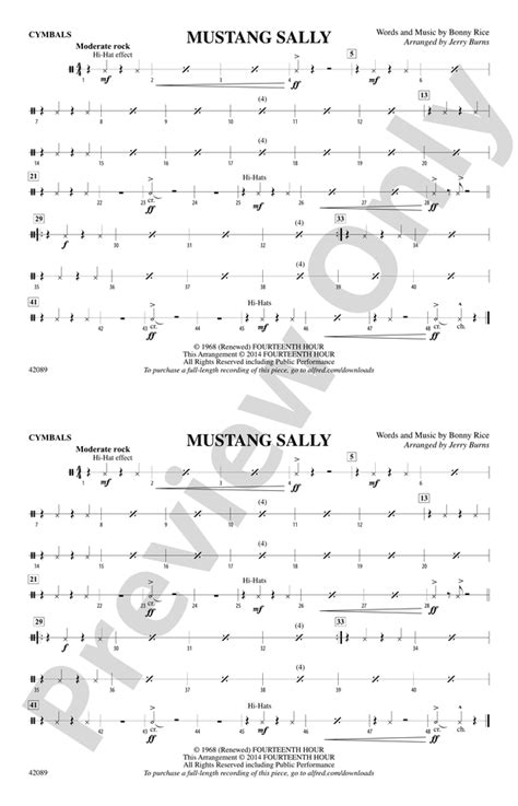 Mustang Sally Cymbals Cymbals Part Digital Sheet Music Download