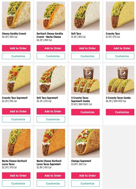 Printable Taco Bell Menu With Prices Ncejomunicipaldechinu