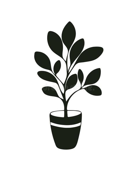 Indoor Tree Plant In Pot Silhouette Flowerpot Hand Drawn Doodle