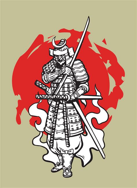 Japanese Samurai Soldier On Illustration Samurai Art Vector Samurai