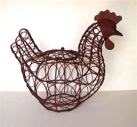 SALE Vintage Wire Chicken Basket Egg Basket French Country Decor 11