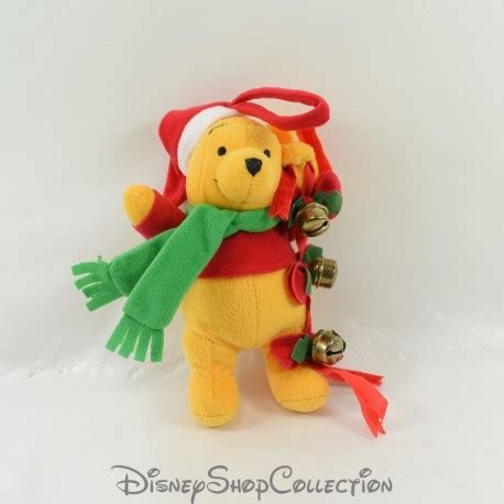 Peluche Winnie l ourson DISNEY grelot de Noël écharpe verte suspens