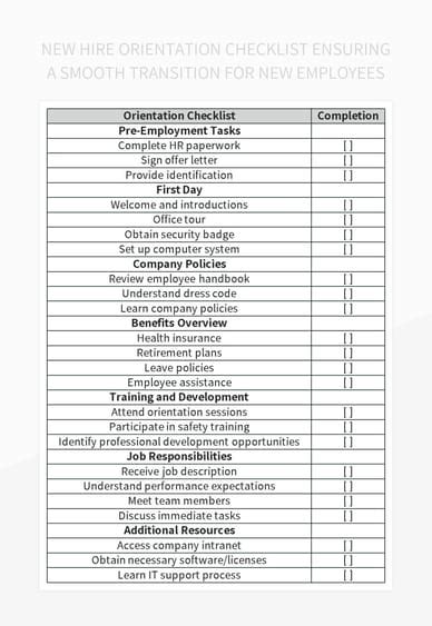 New Hire Orientation Checklist Ensuring A Smooth Transition For New