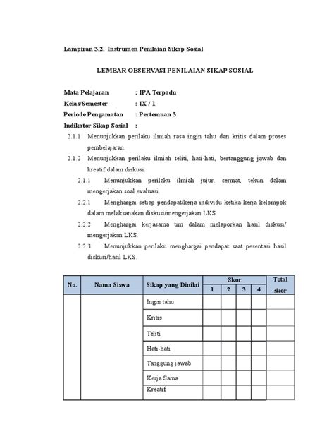 Contoh Instrumen Penilaian Sikap Koleksi Gambar