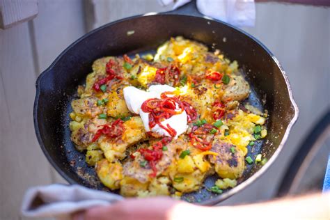 Recipe Panfried Smashed Potatoes Skillet Suhey Peppers