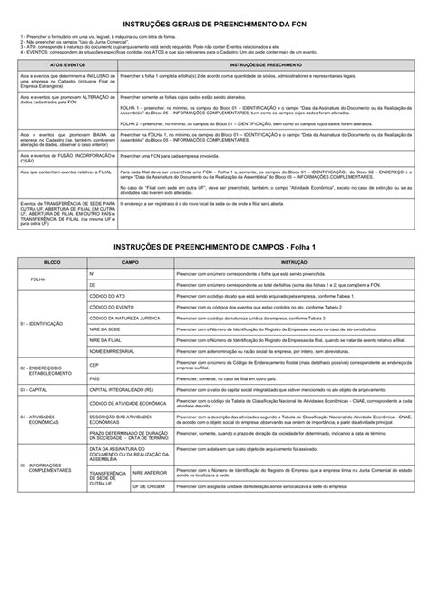 Instruções Gerais de Preenchimento da FCN