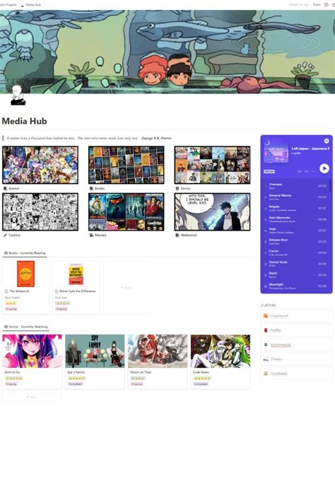 Screenshot Of A Digital Notion Template For Media Consumption Reading