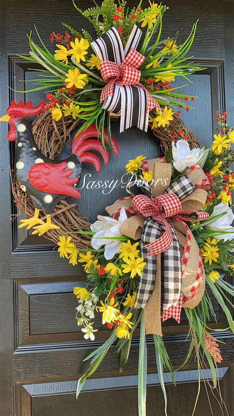 Rooster Wreath Farmhouse Wreath Rooster Front Door Wreath Farmhouse Farmhouse Decor Sassy