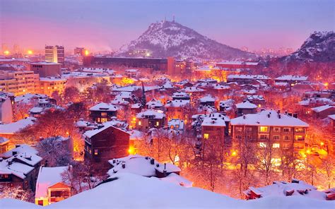 Fonds Décran Lumières De La Ville En Hiver Plovdiv Bulgarie