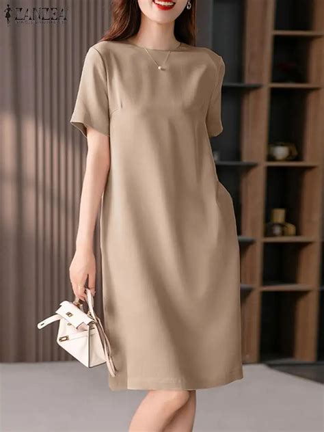 Summer Fashion Short Sleeve Solid Dress Zanzea Women Elegant Ol Work