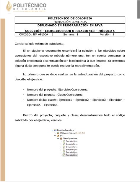 Módulo 1 Solución Ejercicios Operaciones POLITÉCNICO DE COLOMBIA