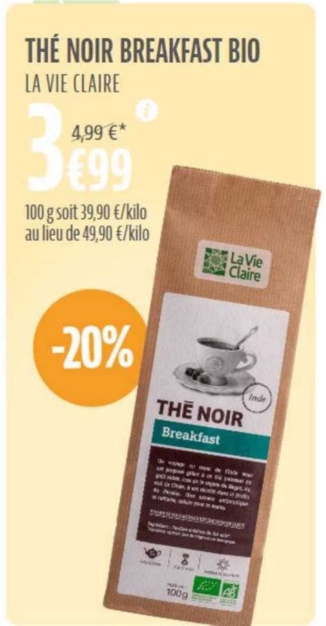 Promo Thé Noir Breakfast Bio La Vie Claire chez La Vie claire