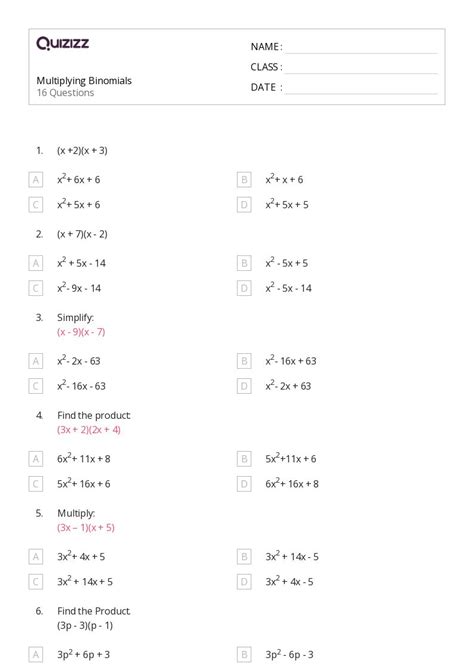 50 Binomial Theorem Worksheets On Quizizz Free And Printable