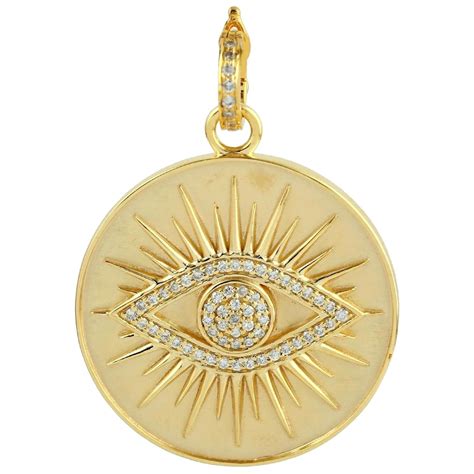 Evil Eye Diamond 14 Karat Gold Enamel Charm Pendant Necklace For Sale