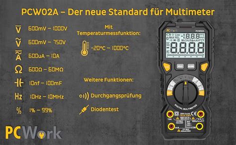 Pcwork Profi Digital Multimeter Pcw02a Multimeter 1000v True Rms