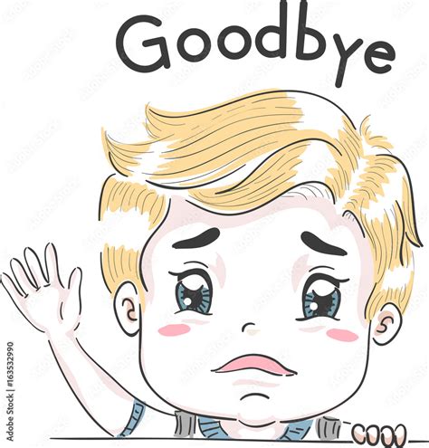 Kid Boy Goodbye Wave Sad Stock Vector | Adobe Stock