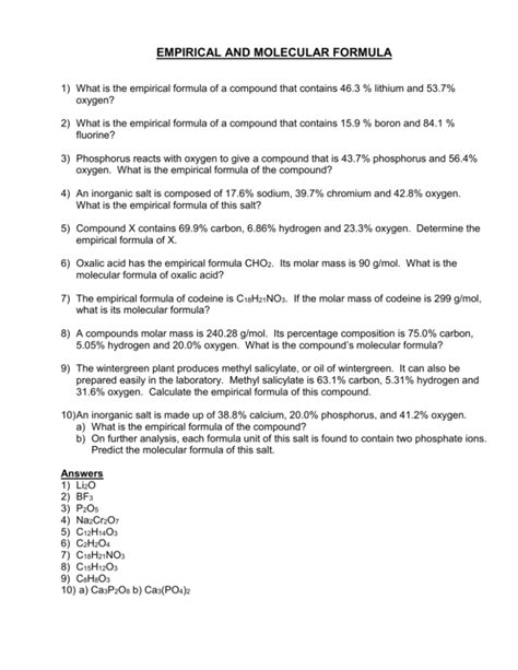 Empirical Formula Calculations Practice