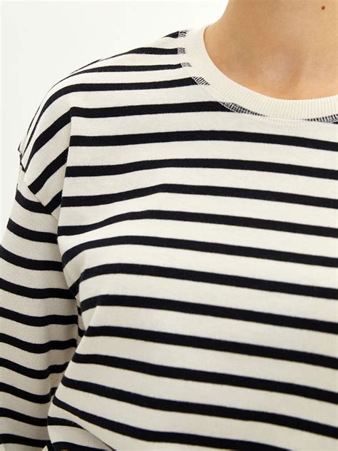 Crew Neck Striped Long Sleeve Cotton Women S T Shirt S2DH83Z8 LEG