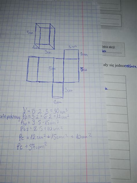 narysuj siatke prostopadłościanu o wymiarach 3cm x 5cm x 2cm oblicz
