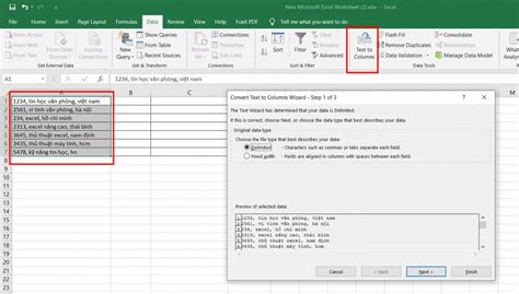 Excel Tách Dữ Liệu Ngăn Cách Bởi Dấu Phẩy Ra Nhiều ô