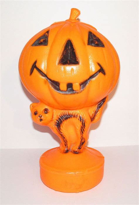 Vintage Halloween Pumpkin Cat Jol Blowmold Light 14 Tall Unbranded